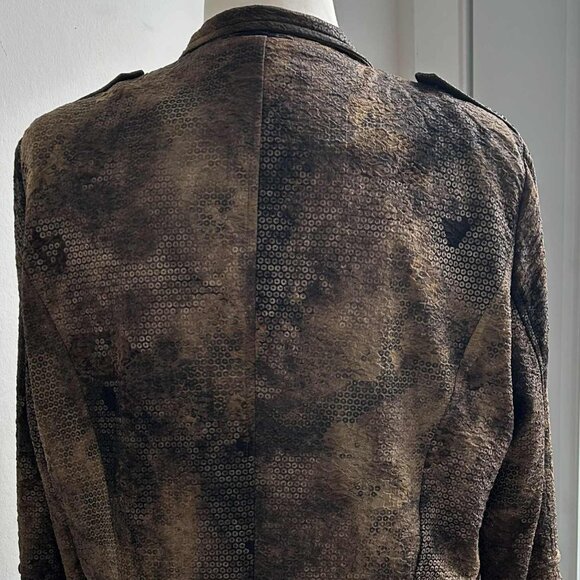 Simon Chang Bronze Textured Moto Jacket with Stones & Embellishments - US 12 - Picture 4 of 10